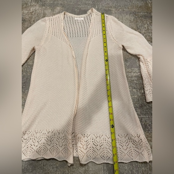 LC Lauren Conrad Bell-Sleeve Pointelle Knit Open Front Cardigan Pink Size Medium - Picture 9 of 10